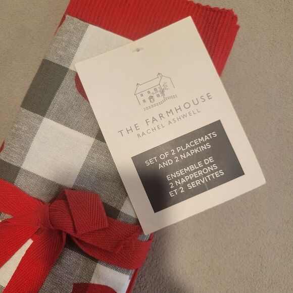 The Farmhouse Red and Gray Placemats Set valentine's day - Picture 2 of 3